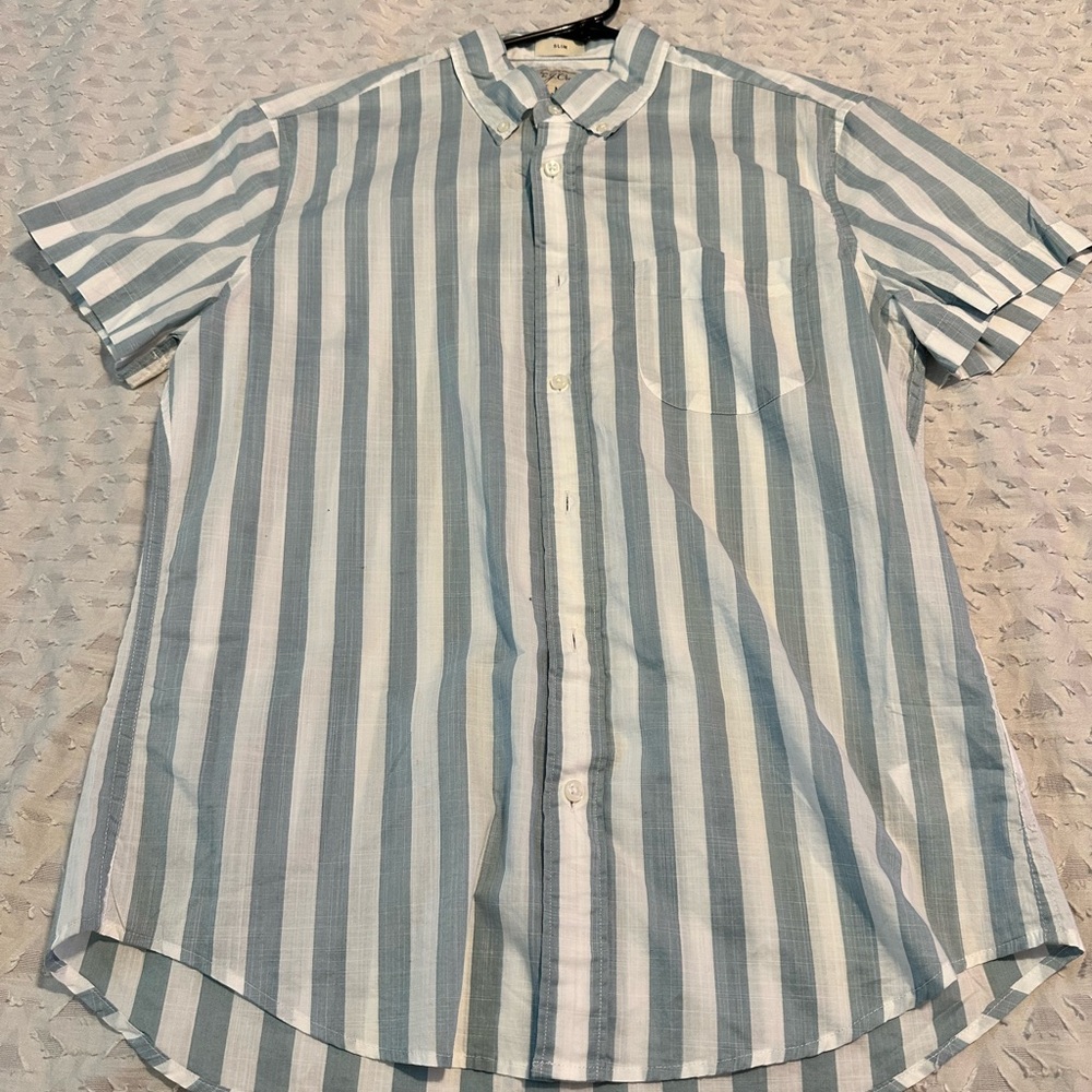 J. Crew Men's Blue and White Striped Shirt